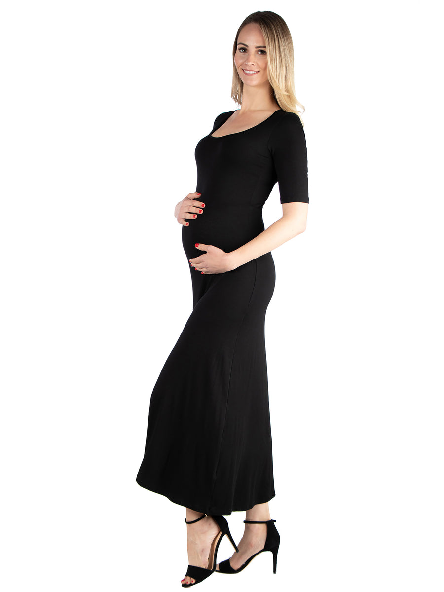Essential Maternity Scoop Neck Elbow Sleeve A Line Maxi Dress