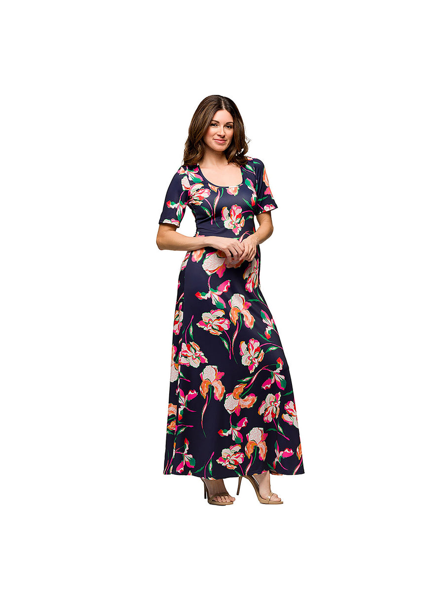 Essential Maternity Floral Scoop Neck Elbow Sleeve A Line Maxi Dress