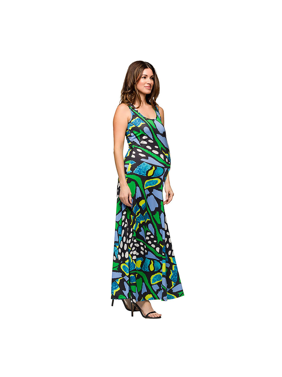 Essential Maternity Butterfly Scoop Neck A Line Sleeveless Maxi Dress