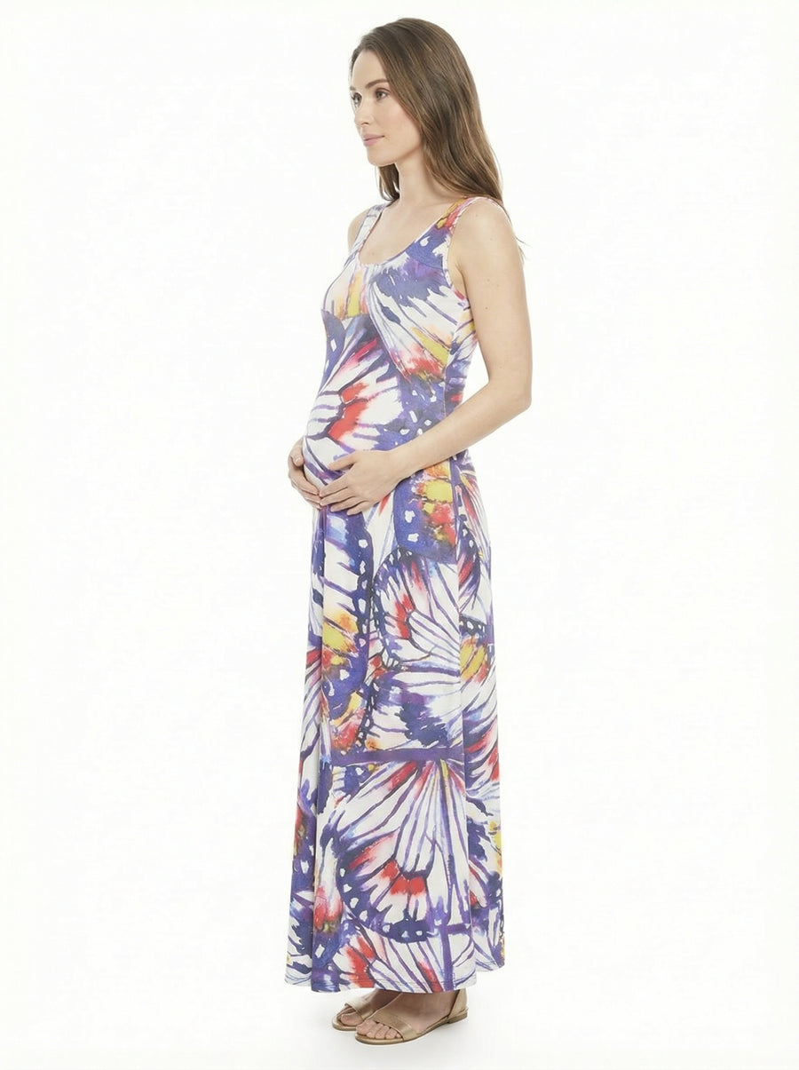 Essential Maternity Butterfly Scoop Neck Sleeveless A Line Maxi Dress