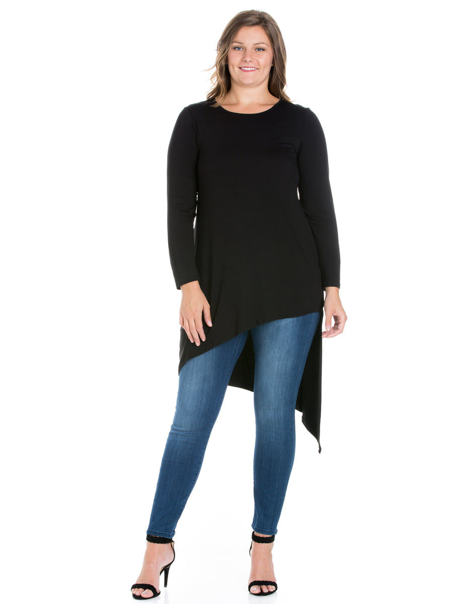 Essential Plus Size Long Sleeve Asymmetrical Tunic Top