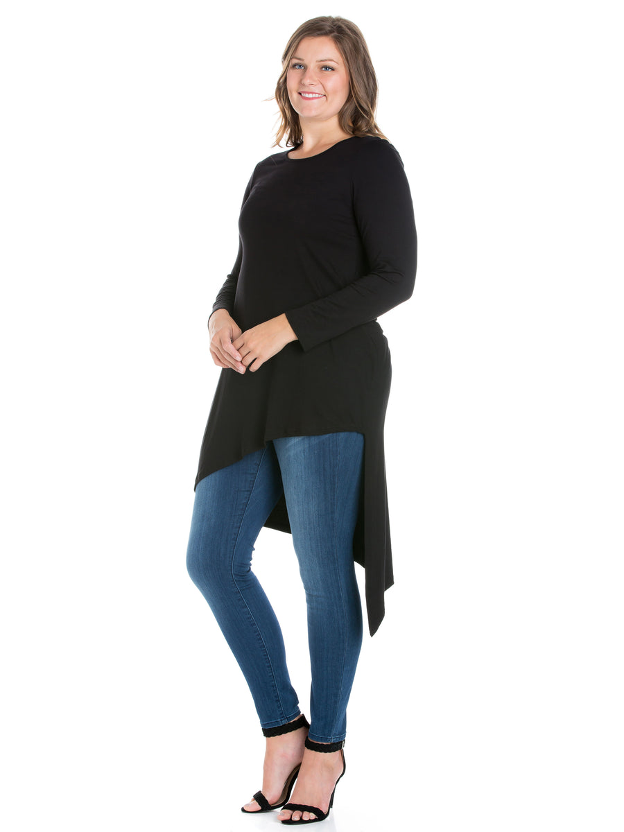 Essential Plus Size Long Sleeve Asymmetrical Tunic Top