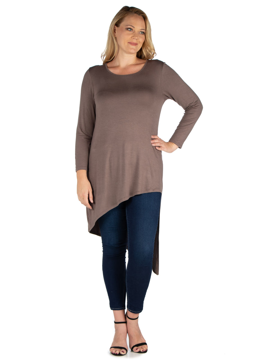 Essential Plus Size Long Sleeve Asymmetrical Tunic Top