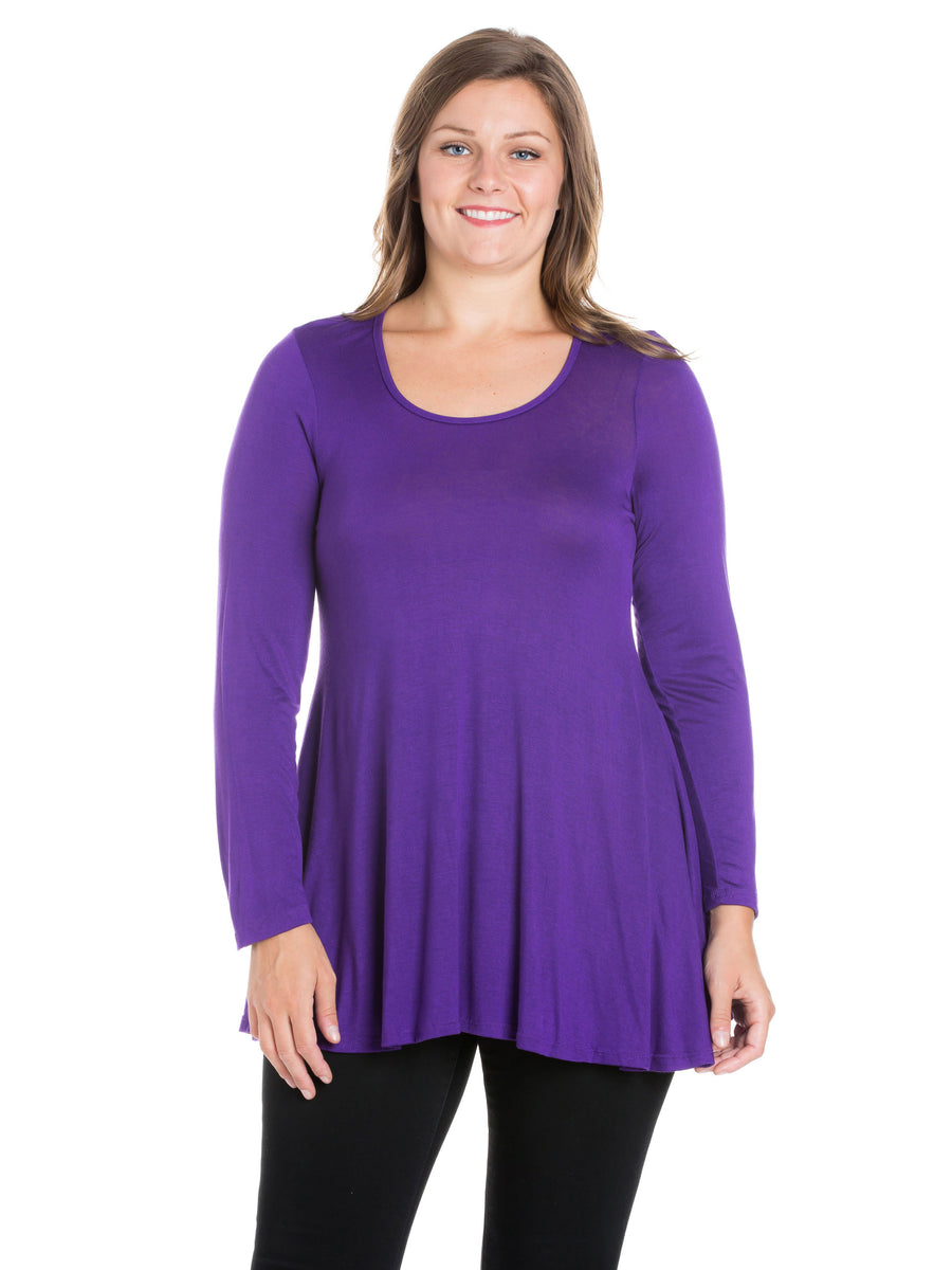 Basic Plus Size Scoop Neck Long Sleeve Swing Tunic Top
