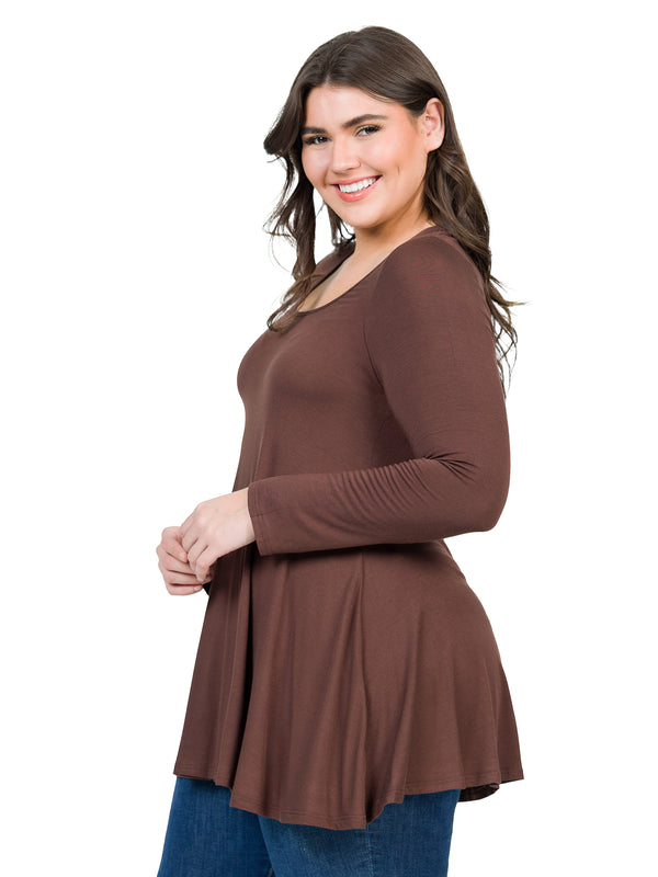 Basic Plus Size Scoop Neck Long Sleeve Swing Tunic Top