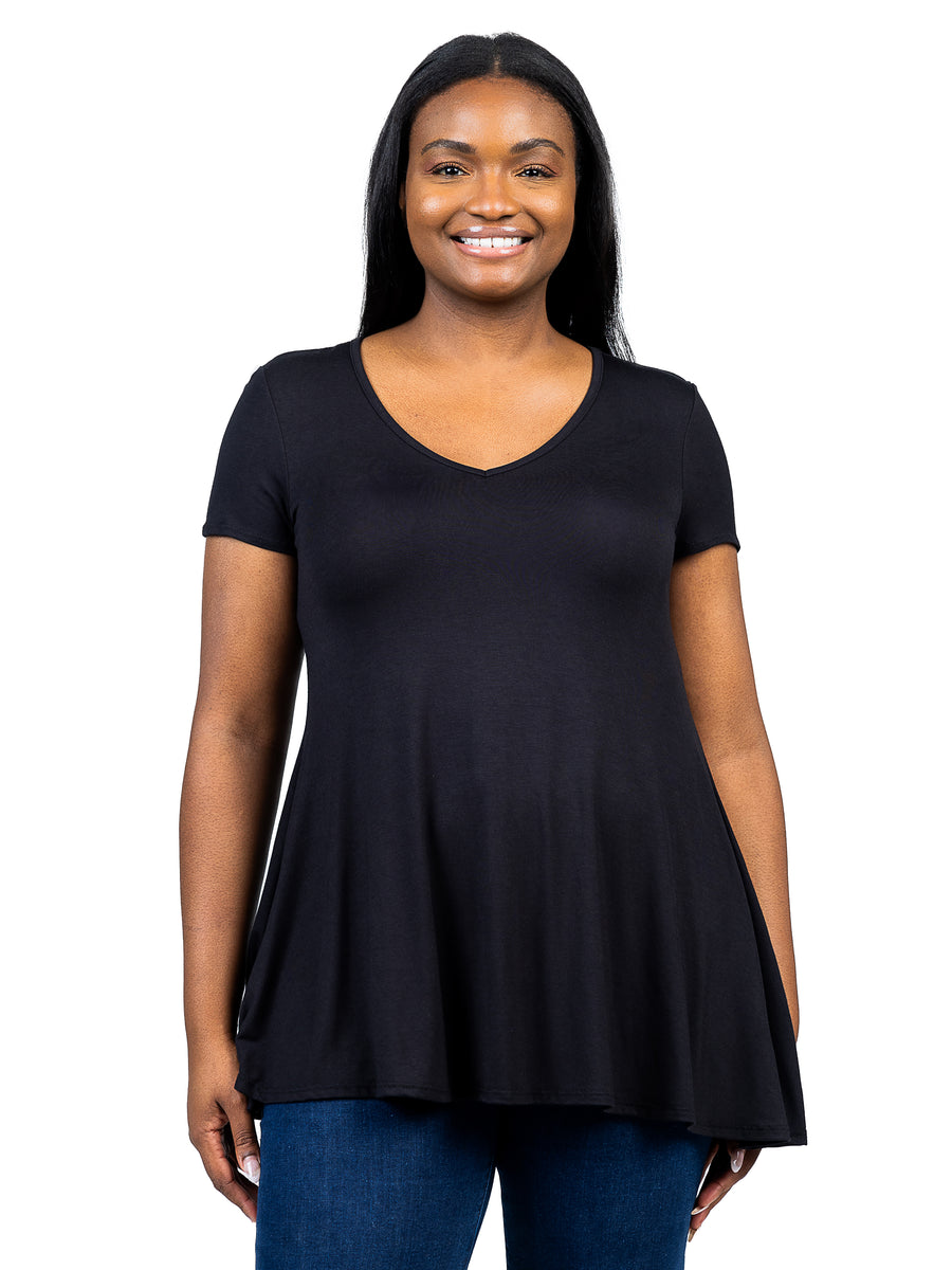 Basic Plus Size Short Sleeve V Neck Tunic T Shirt Top