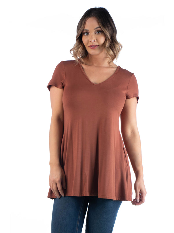 Basic Plus Size Short Sleeve V Neck Tunic T Shirt Top