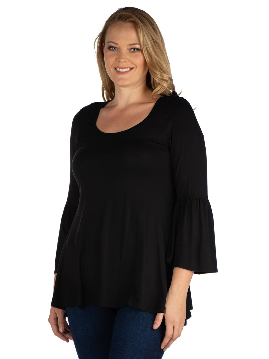 Essential Plus Size Long Bell Sleeve Swing Tunic Top
