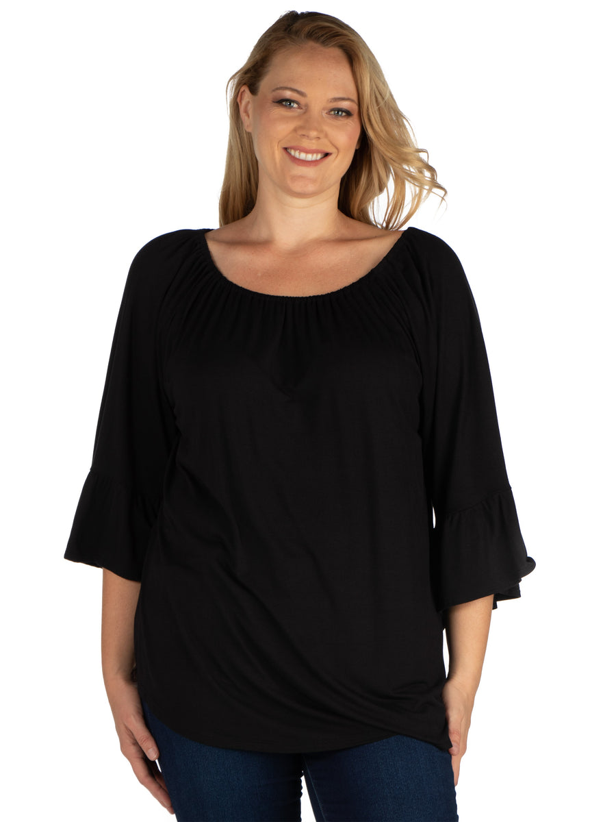 Essential Plus Size Bell Sleeve Loose Fit Tunic Top