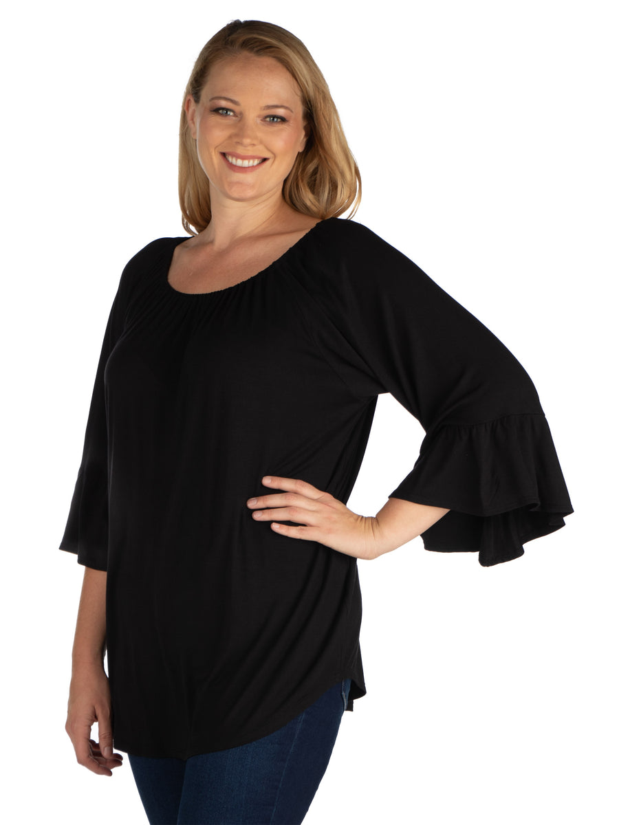 Essential Plus Size Bell Sleeve Loose Fit Tunic Top