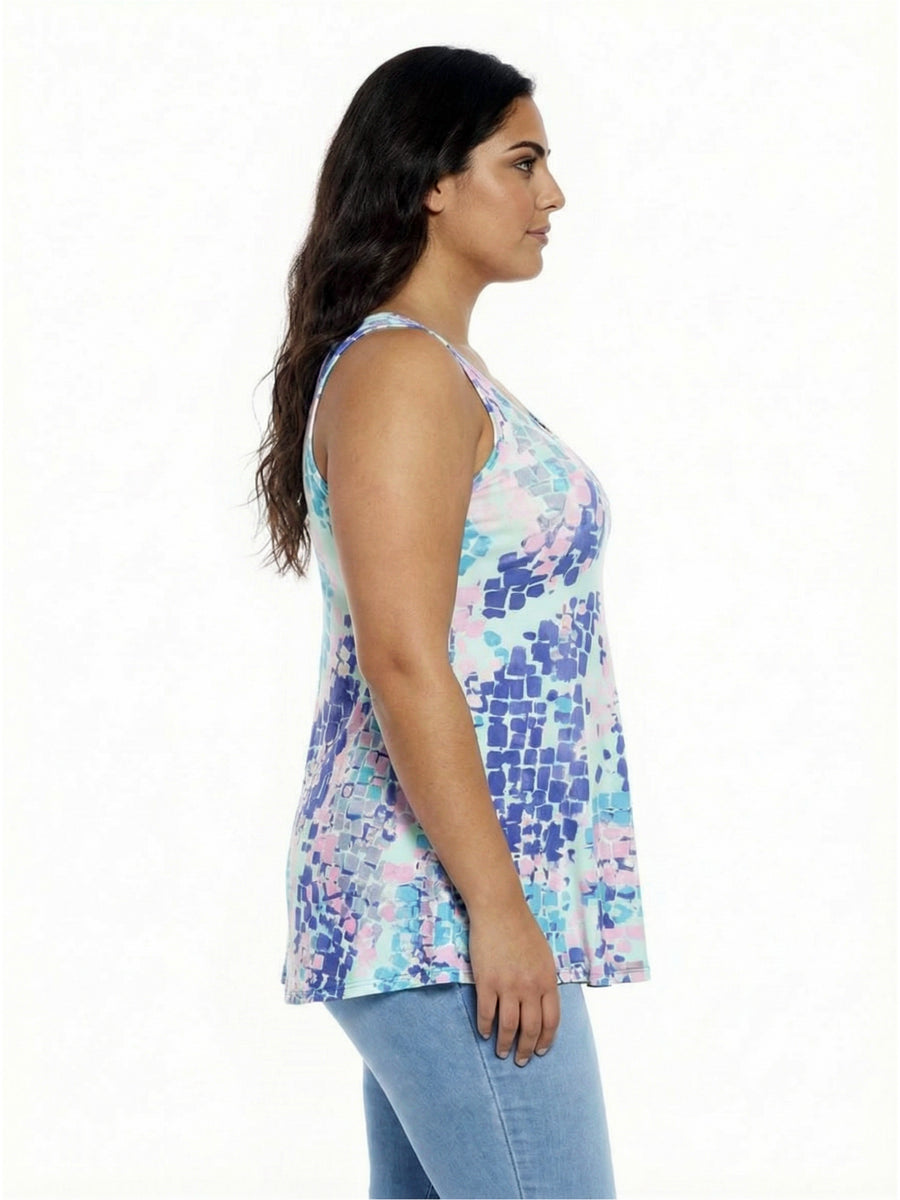 Essential Plus Size Mosaic Scoop Neck Tunic Tank Top