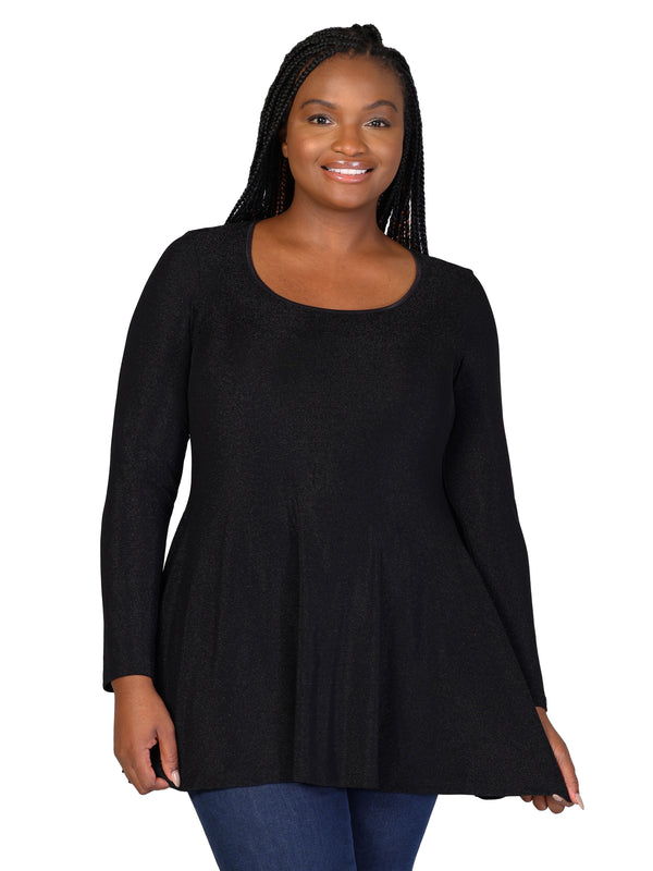 Elevate Plus Size Scoop Neck Long Sleeve Shimmery Tunic Top