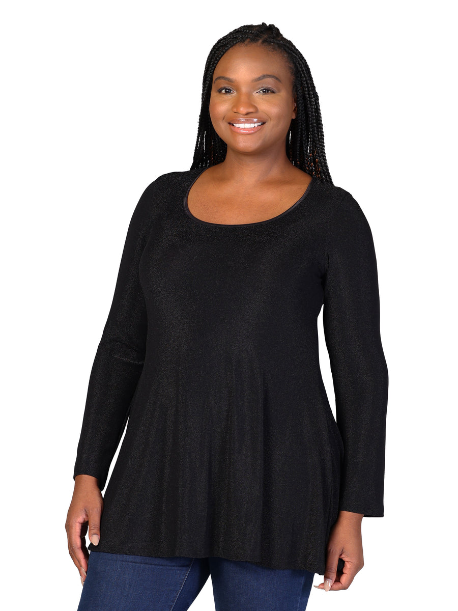 Elevate Plus Size Scoop Neck Long Sleeve Shimmery Tunic Top