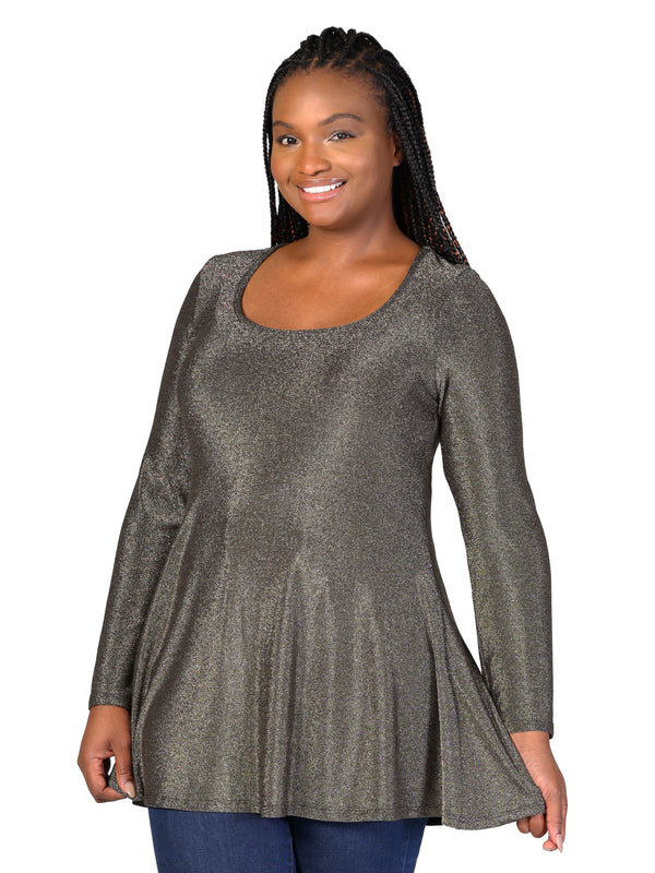 Elevate Plus Size Scoop Neck Long Sleeve Shimmery Tunic Top