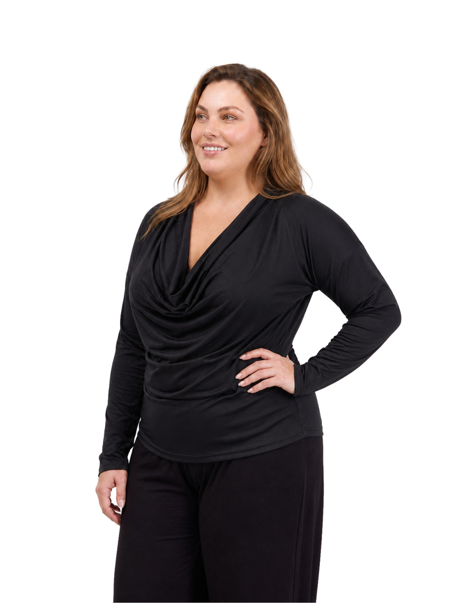 24seven Comfort Elevate Curvy Cowl Neck Long Sleeve Top