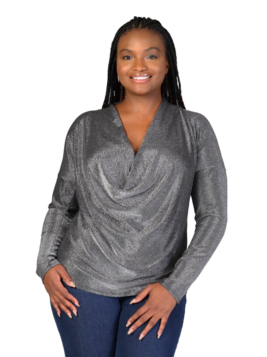 24seven Comfort Elevate Curvy Cowl Neck Long Sleeve Top