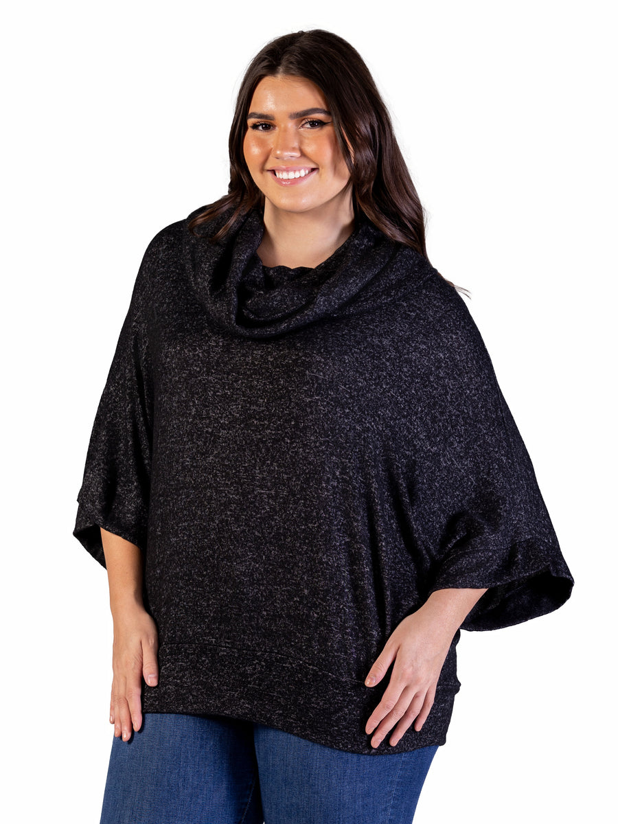 Essential Plus Size Cowl Neck Dolman Sleeve Sweater Top