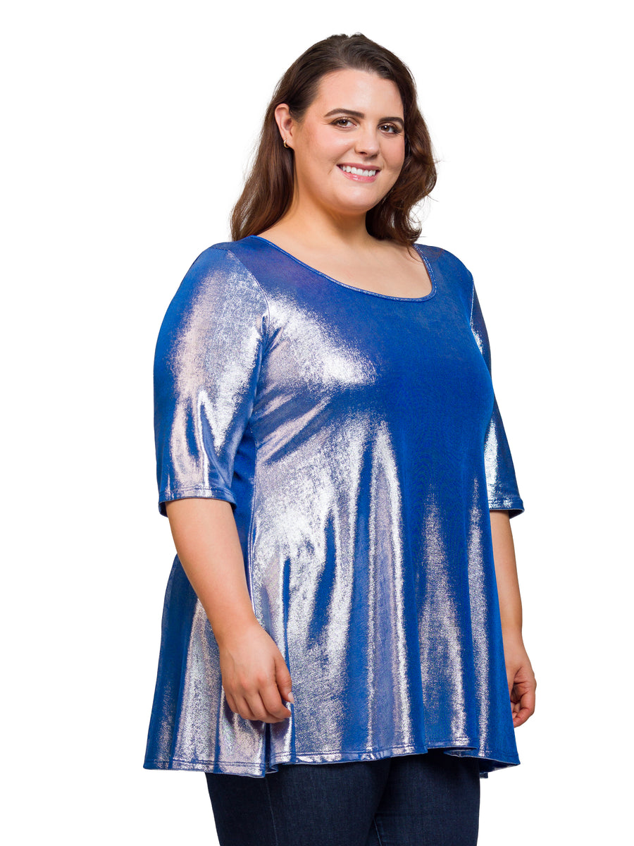 Essential Plus Size Metallic Scoop Neck Flared Tunic Top