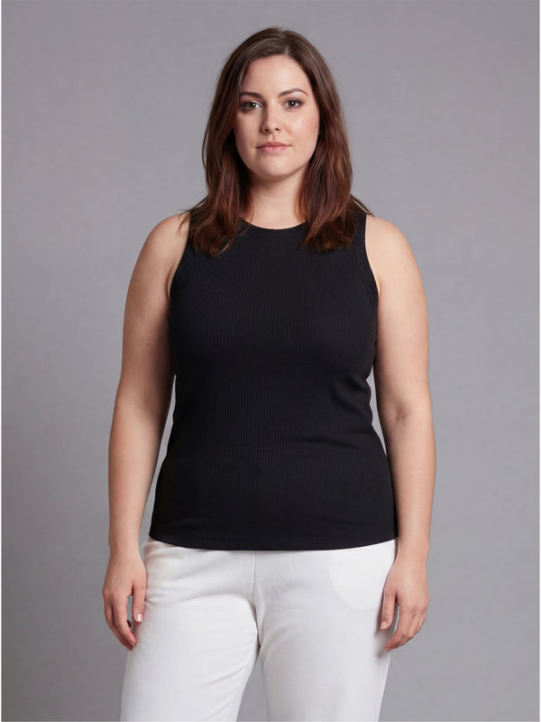 Basic Curvy Ribbed Knit Round Neck Sleeveless Tank Top