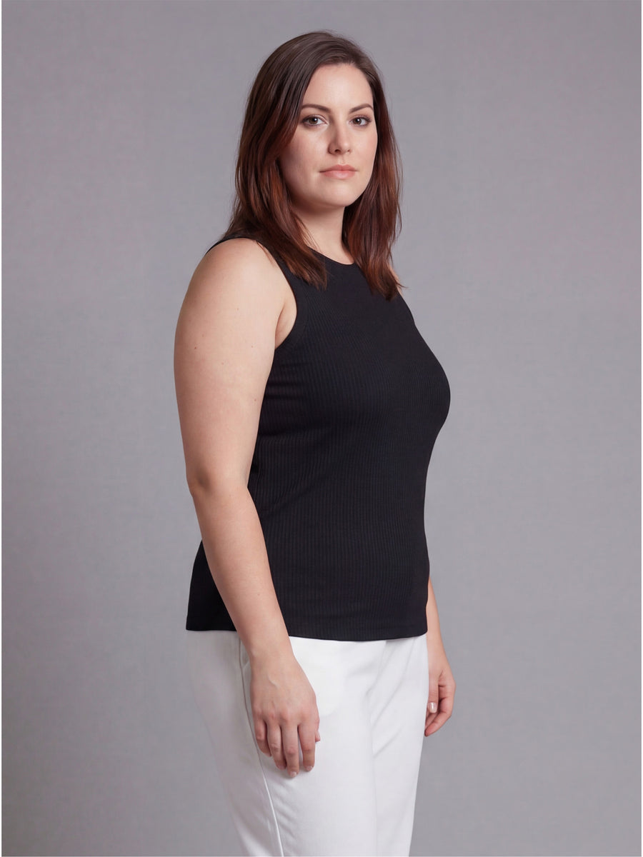 Basic Curvy Ribbed Knit Round Neck Sleeveless Tank Top