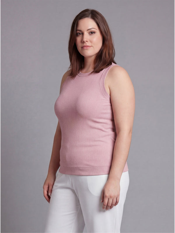 Basic Curvy Ribbed Knit Round Neck Sleeveless Tank Top