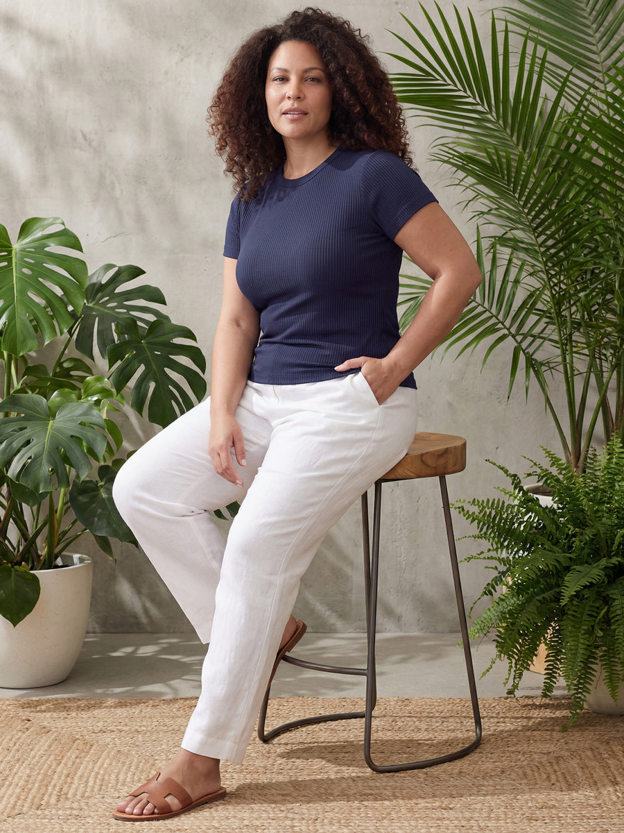 Basic Curvy Ribbed Knit Round Neck Short Sleeve Top