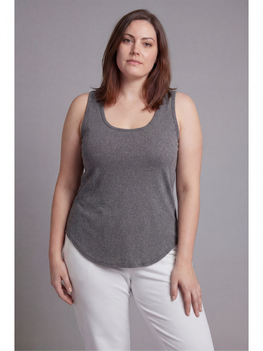 Basic Curvy Ribbed Knit Sleeveless Scoop Neck Long Flared Tank Top