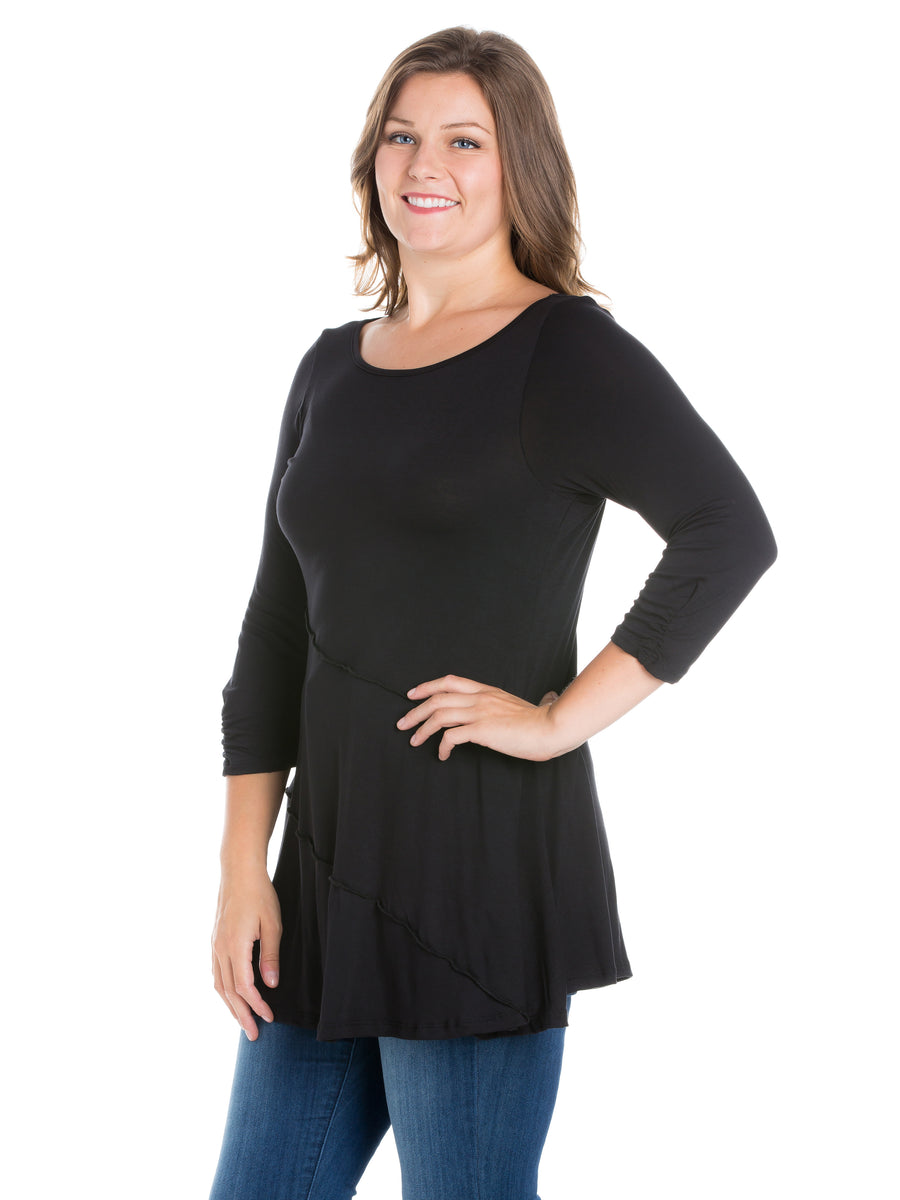 Essential Plus Size Ruched Sleeve Swing Tunic Top