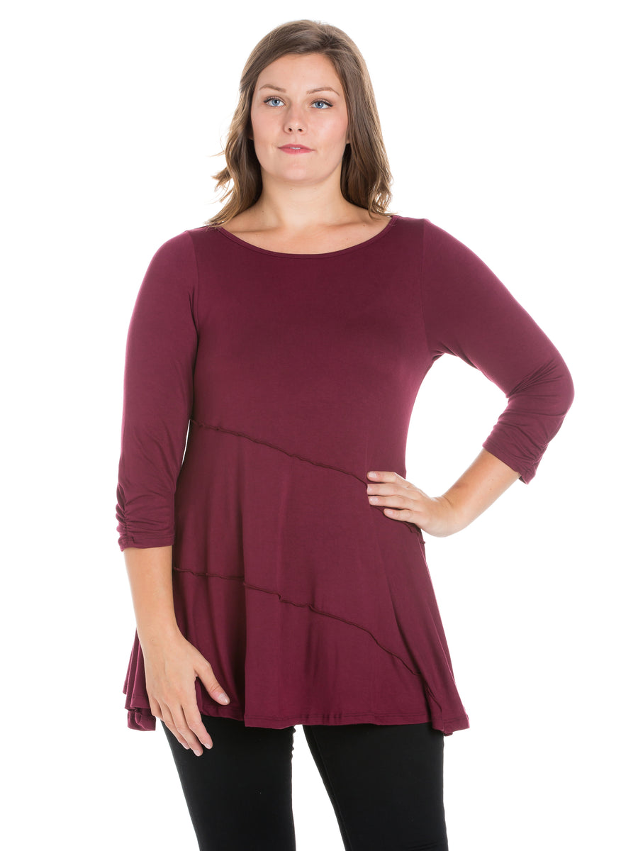 Essential Plus Size Ruched Sleeve Swing Tunic Top