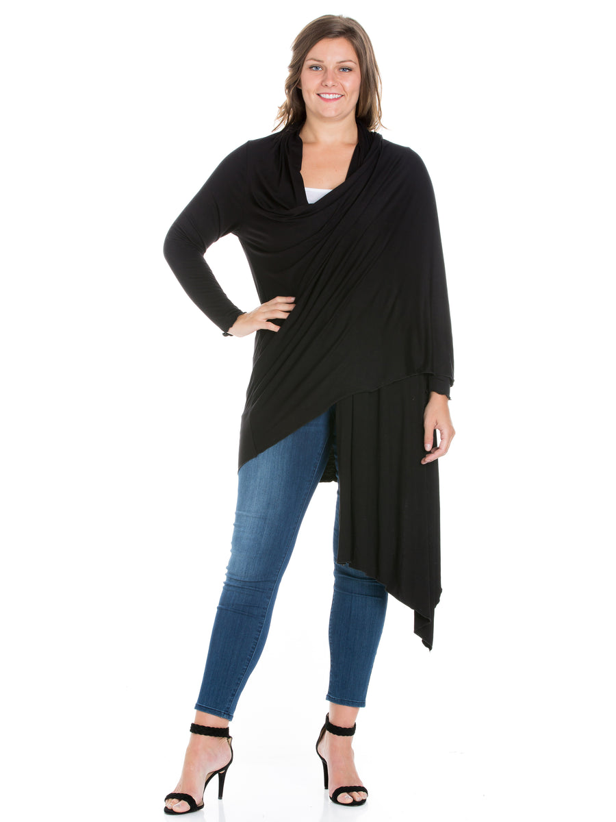 Basic Plus Size Extra Long Open Front Jacket