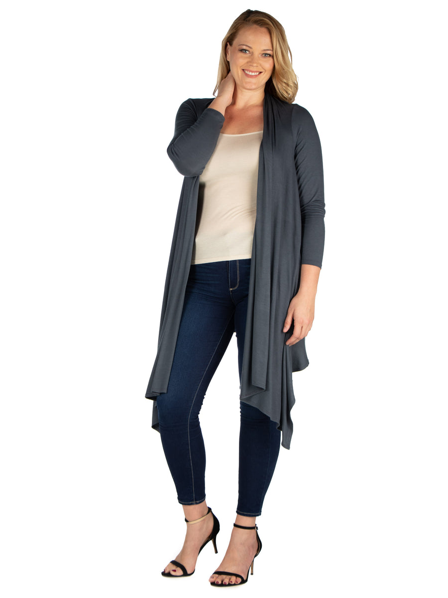 Basic Plus Size Extra Long Open Front Jacket