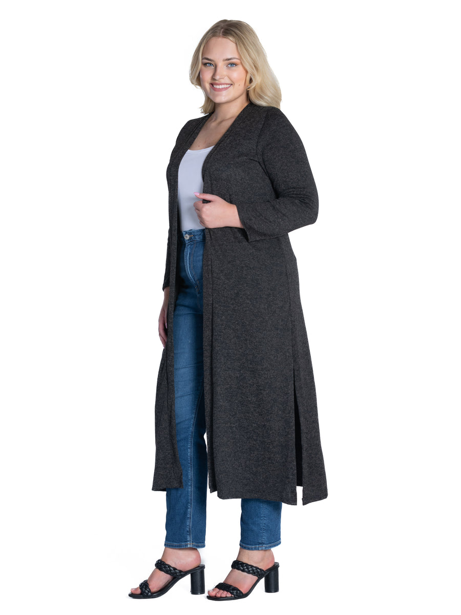 Essential Plus Size Long Duster Open Front Knit Jacket