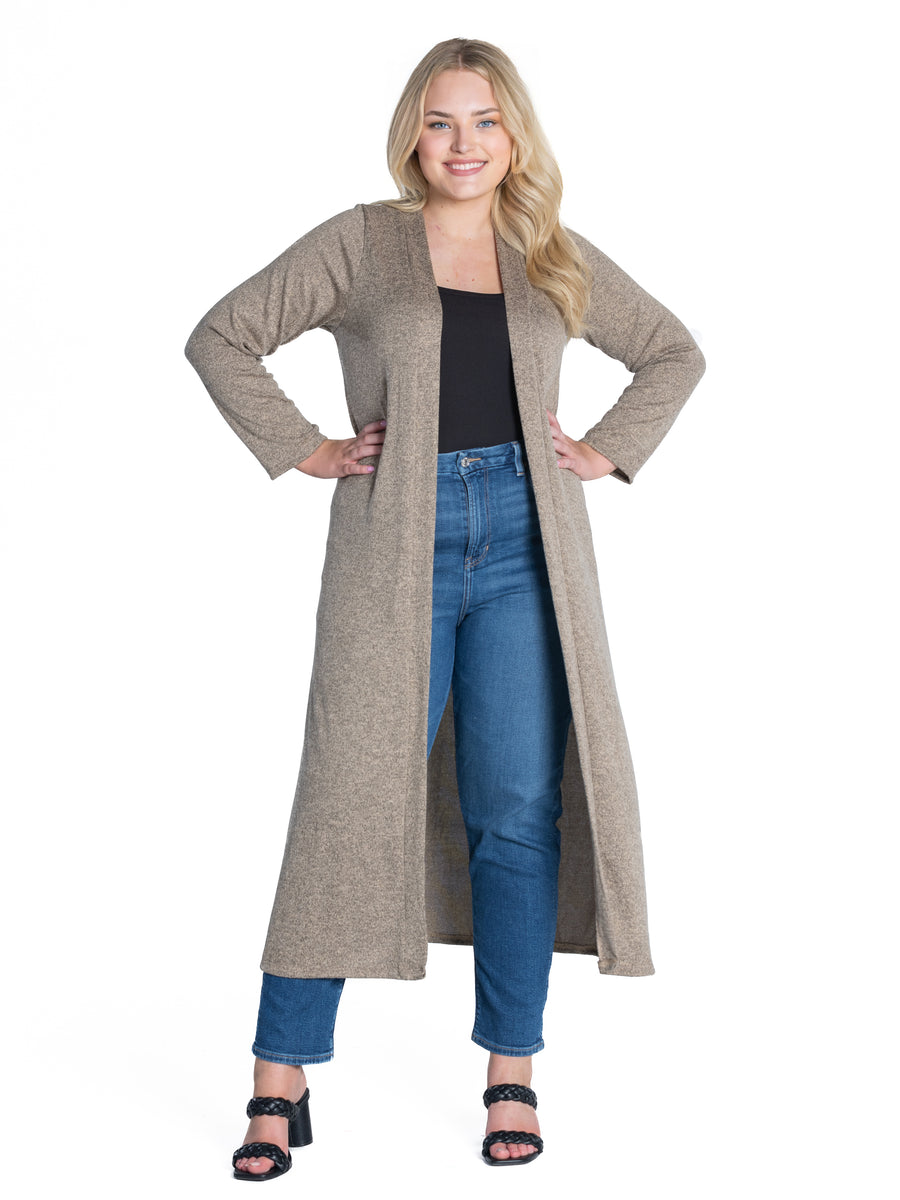 Essential Plus Size Long Duster Open Front Knit Jacket