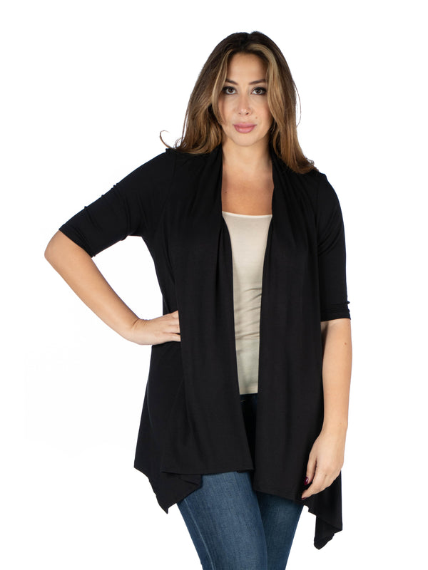 Basic Plus Size Elbow Length Sleeve Open Front Jacket