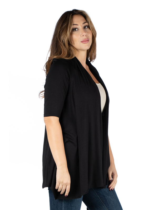 Basic Plus Size Elbow Length Sleeve Open Front Jacket