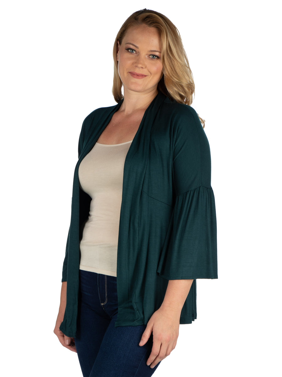 Basic Plus Size Bell Sleeve Open Front Flared Jacket