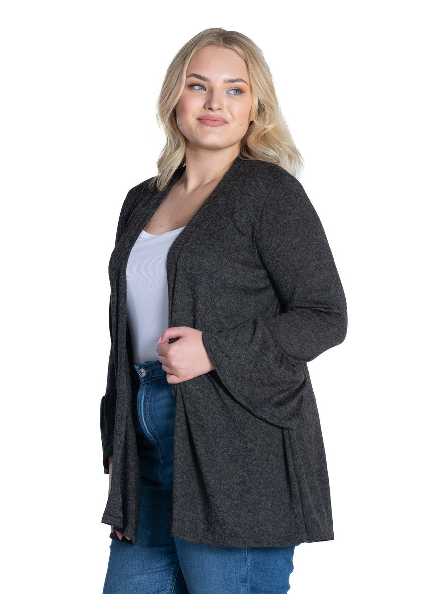 Essential Plus Size Knit Long Bell Sleeve Open Jacket