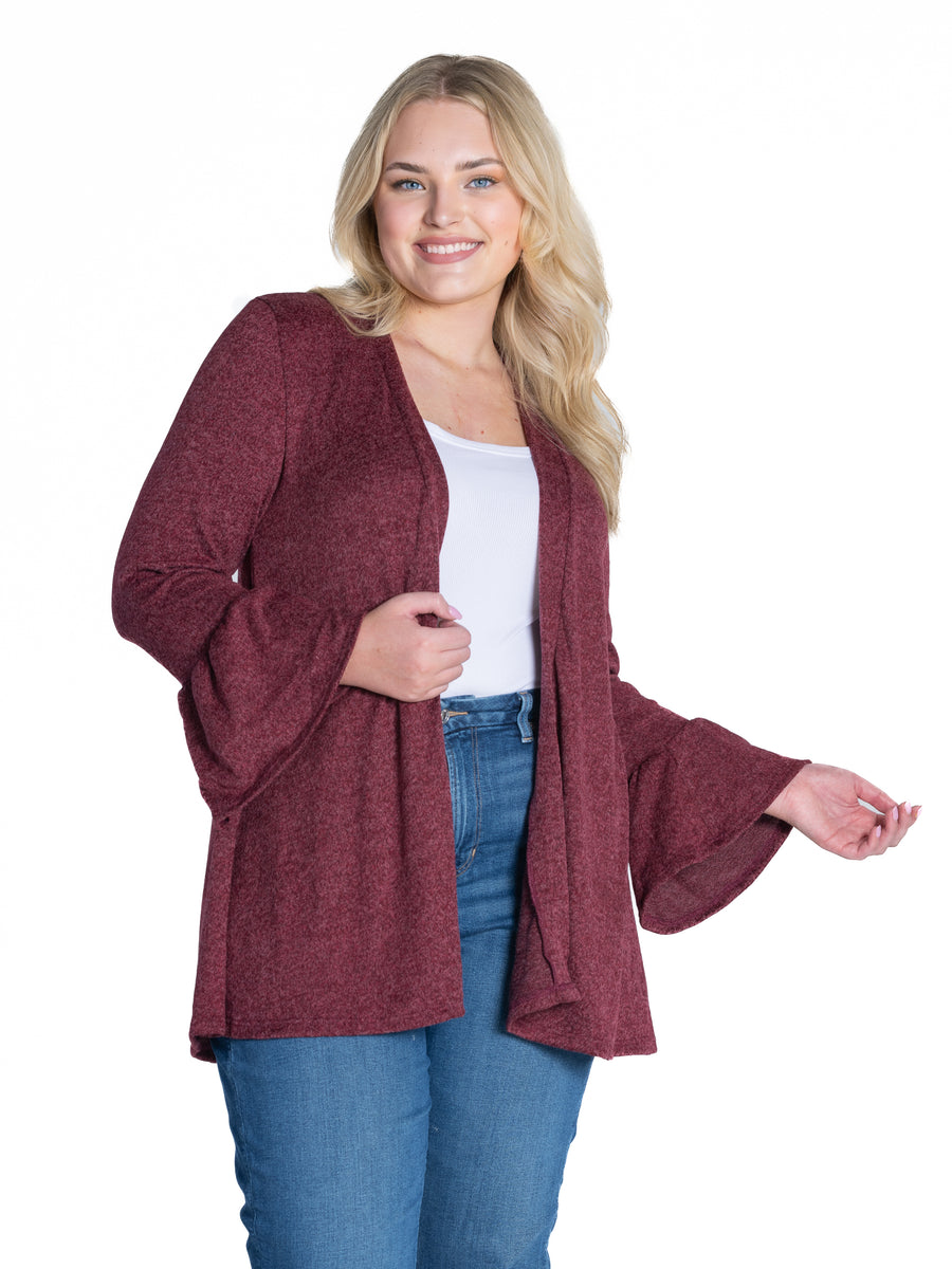 Essential Plus Size Knit Long Bell Sleeve Open Jacket
