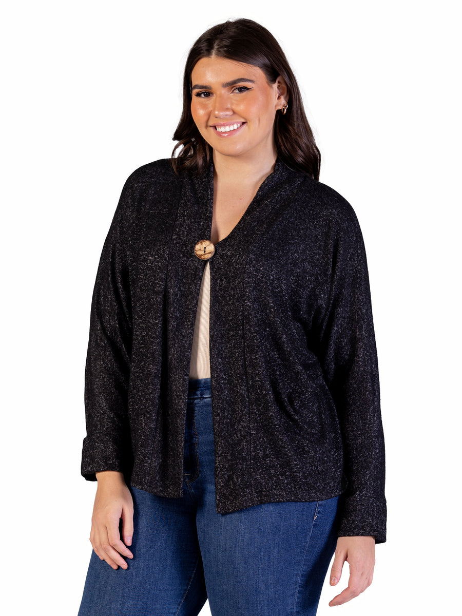 Essential Plus Size Single Button Front Long Sleeve Jacket