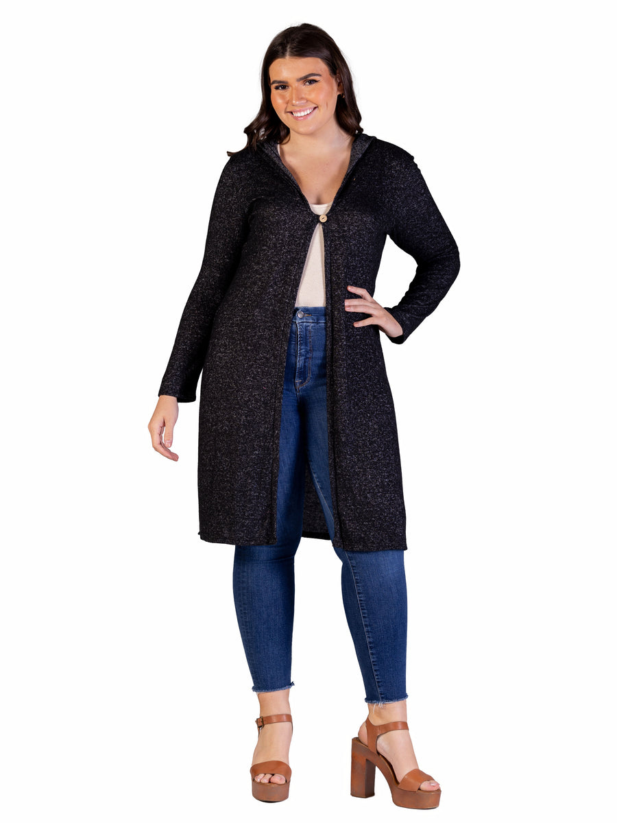 Essential Plus Size Knee Length Long Sleeve Hooded  Jacket