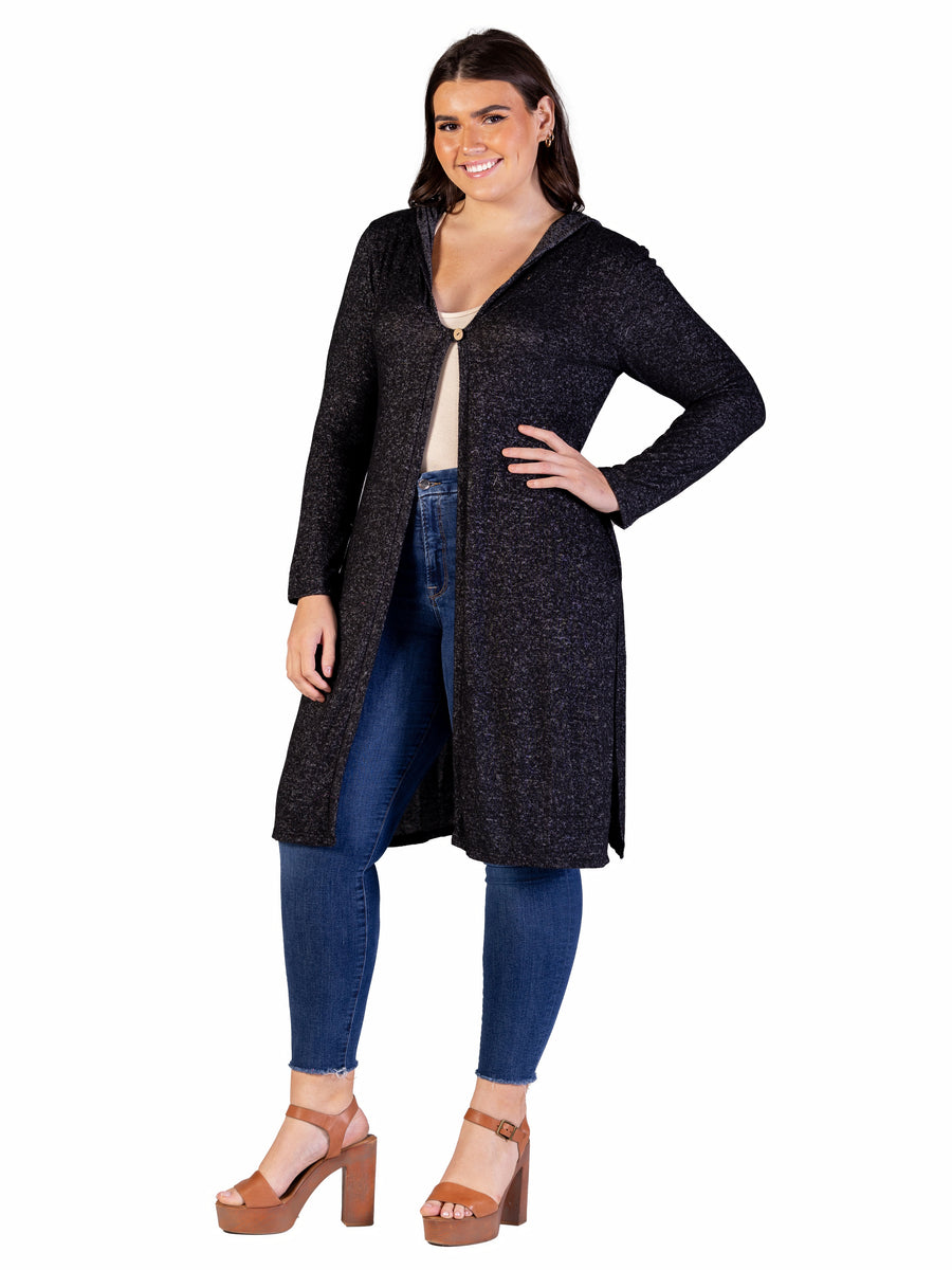 Essential Plus Size Knee Length Long Sleeve Hooded  Jacket