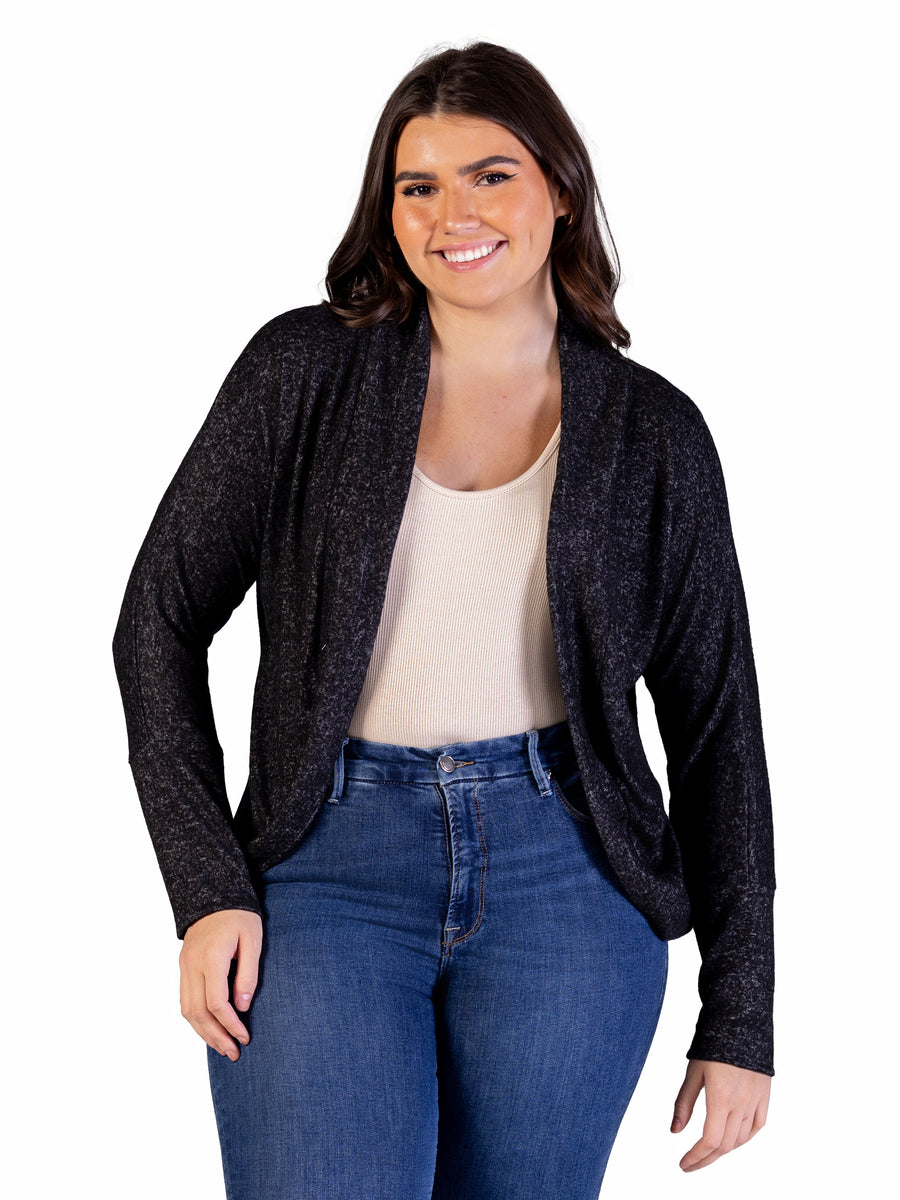 Essential Plus Size Curved Hem Open Front Long  Bolero Shrug