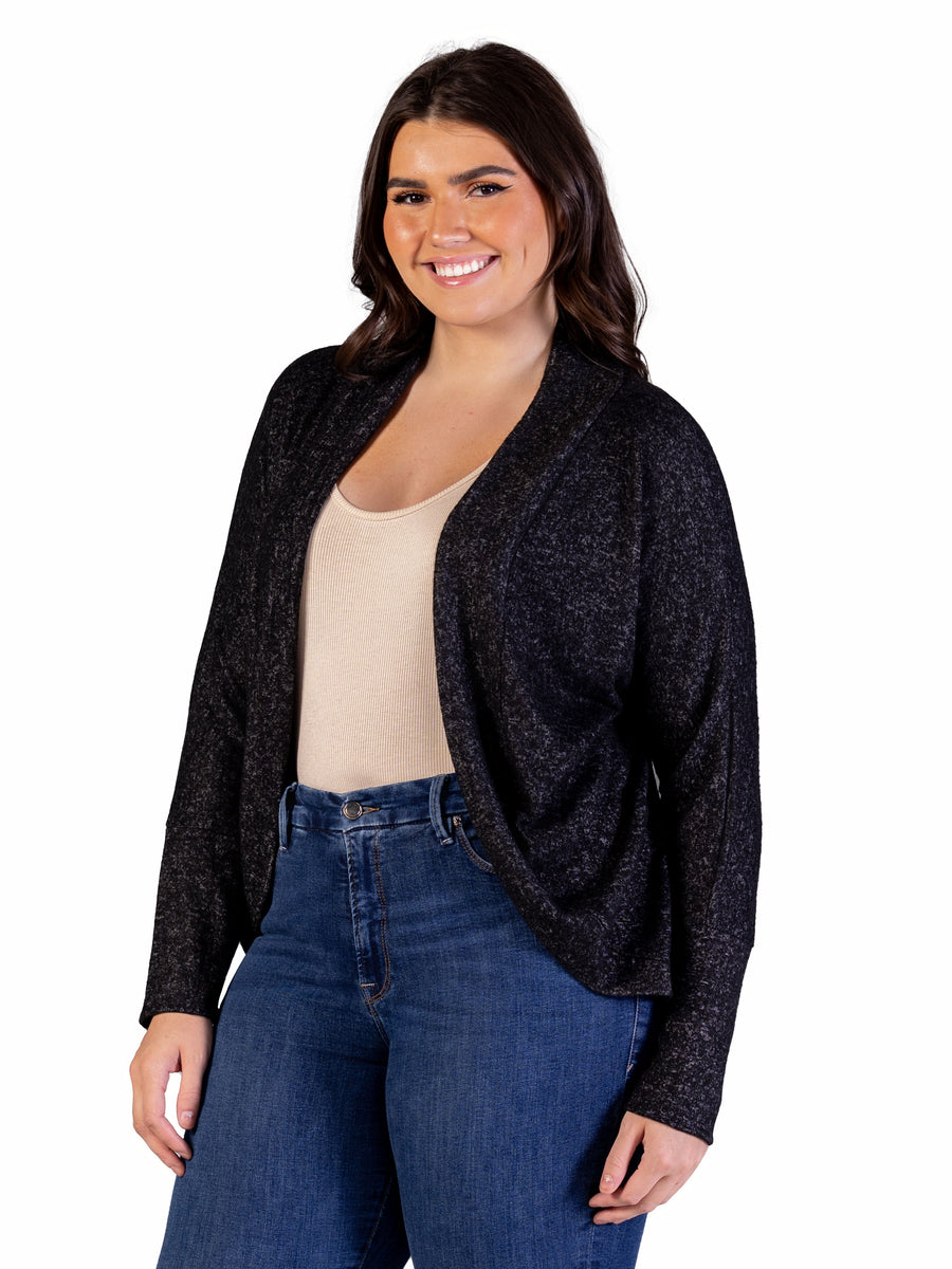 Essential Plus Size Curved Hem Open Front Long  Bolero Shrug