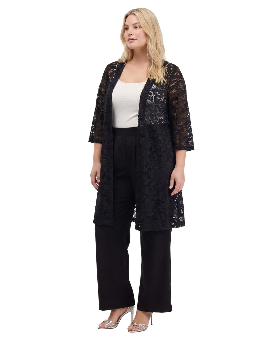 24seven Comfort Elevate Curvy Lace Open Front Three-Quarter Sleeves Jacket