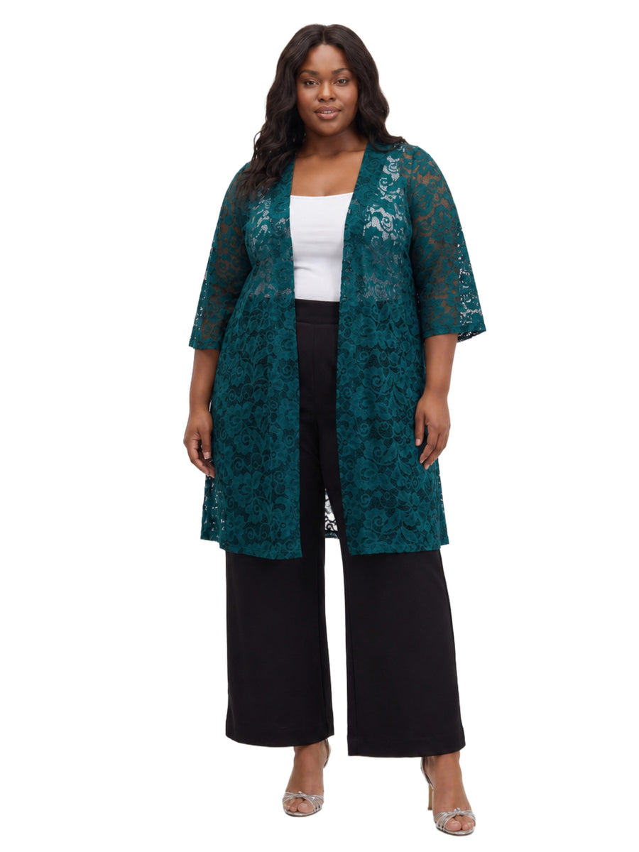 24seven Comfort Elevate Curvy Lace Open Front Three-Quarter Sleeves Jacket