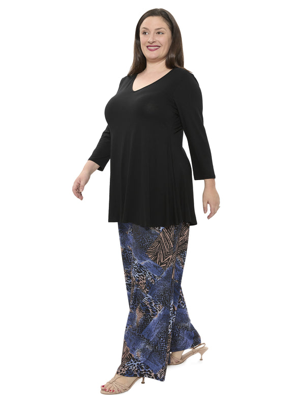 Basic Curvy Animal V Neck Long Sleeve Swing Tunic Top Pant Set