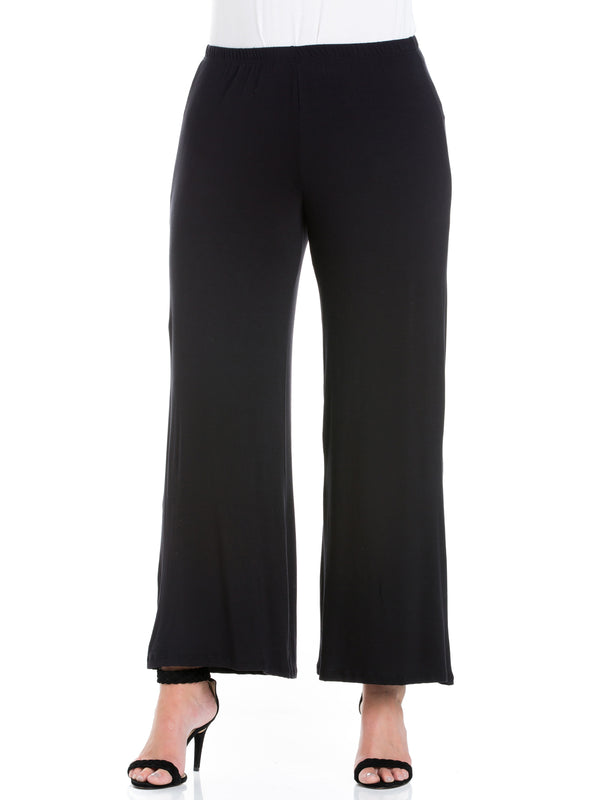 Basic Plus Size Elastic Waist Flared Leg Palazzo Pants