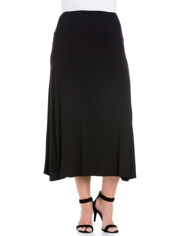 Basic Plus Size Comfortable Fit Elastic Waist A Line Maxi Skirt