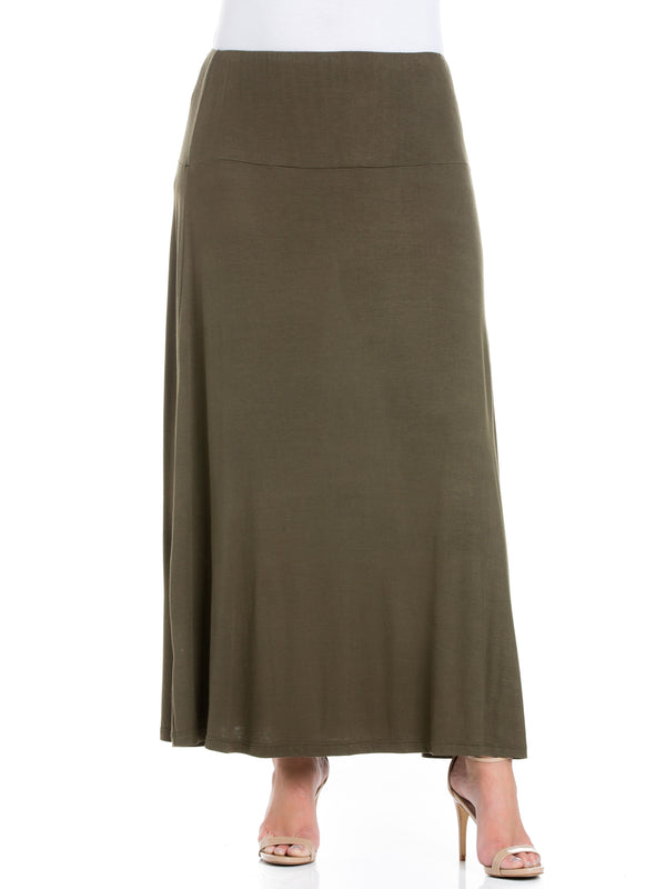 Basic Plus Size Comfortable Fit Elastic Waist A Line Maxi Skirt