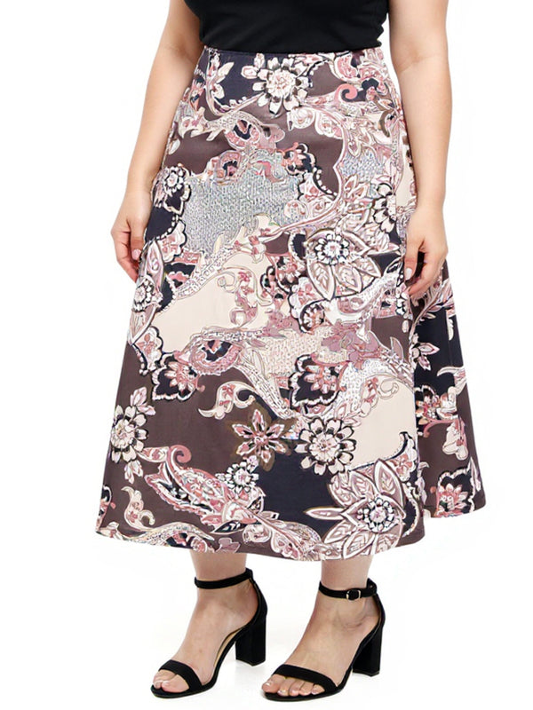 Essential Plus Size Paisley Elastic Waist A-Line Maxi Skirt